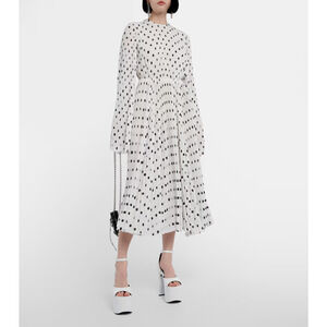 Balenciaga Garde-Robe Midi Dress 38/ S White Polka Dot Crepe Pleated NWT $5,550